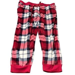 New George Women’s 4X Soft Plaid Fuzzy Fleece Joggers, pink and dark gray